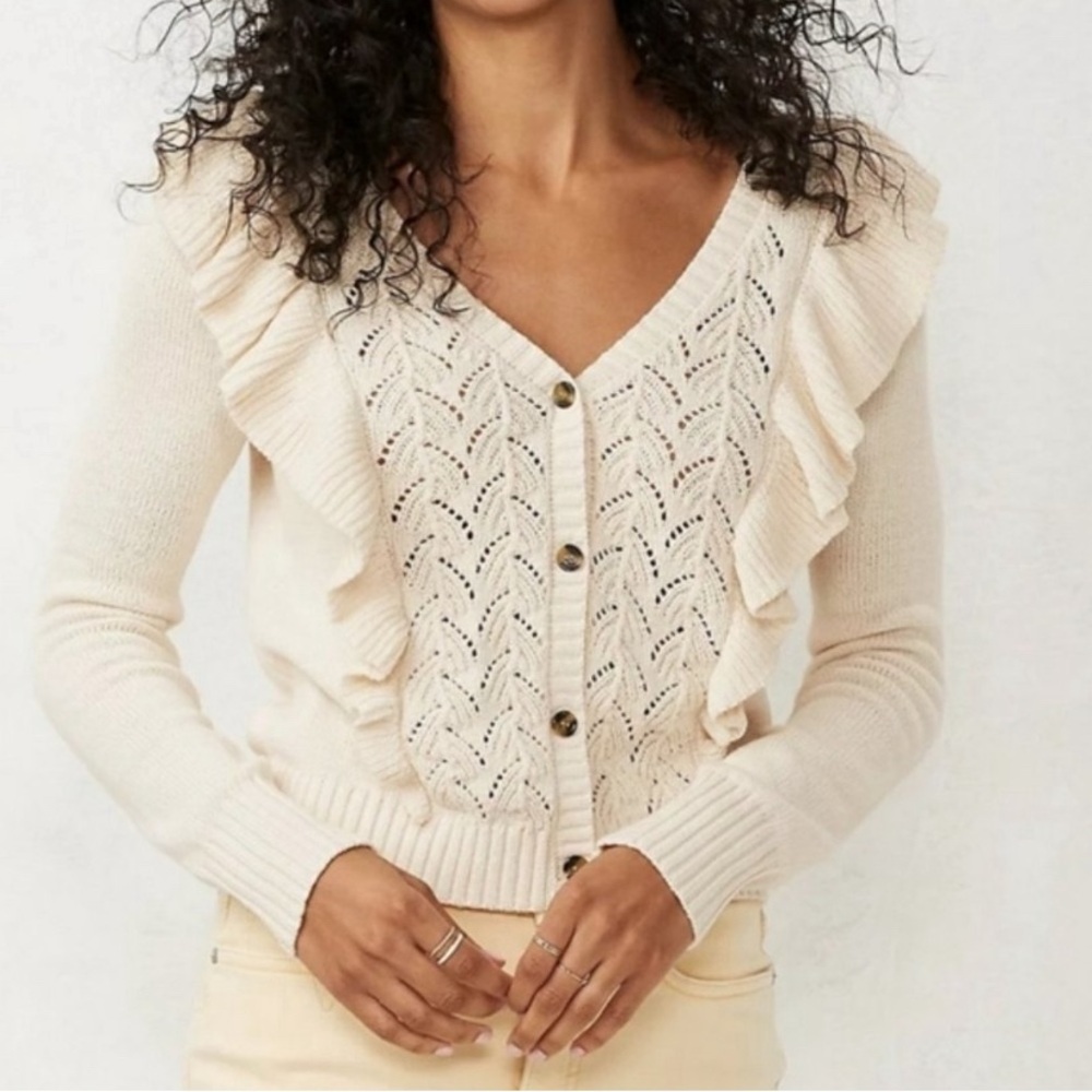 NWOT Cropped Ruffle Cardigan
